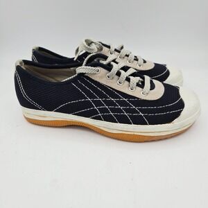 Hanes Vintage Womens Size 7M Navy Blue White Stitching Lace Up Canvas Sneakers